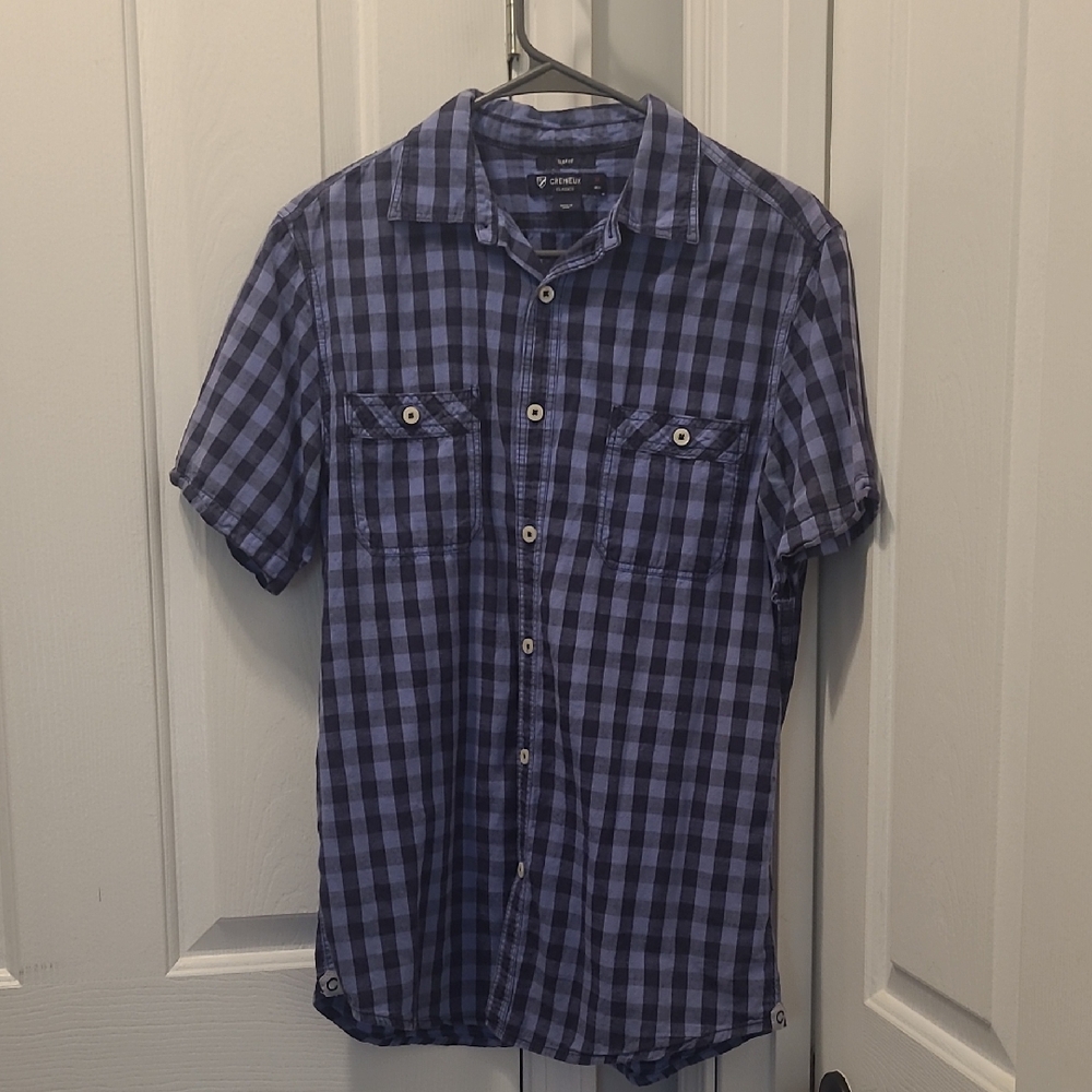 Daniel Cremieux Boys Blue Checkered Button Down Shirt. SLIM FIT